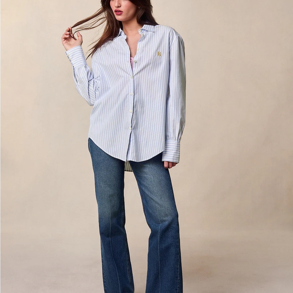 Rouje Esteve shirt Light Blue Striped Button Down Shirt 36 - Picture 2 of 13
